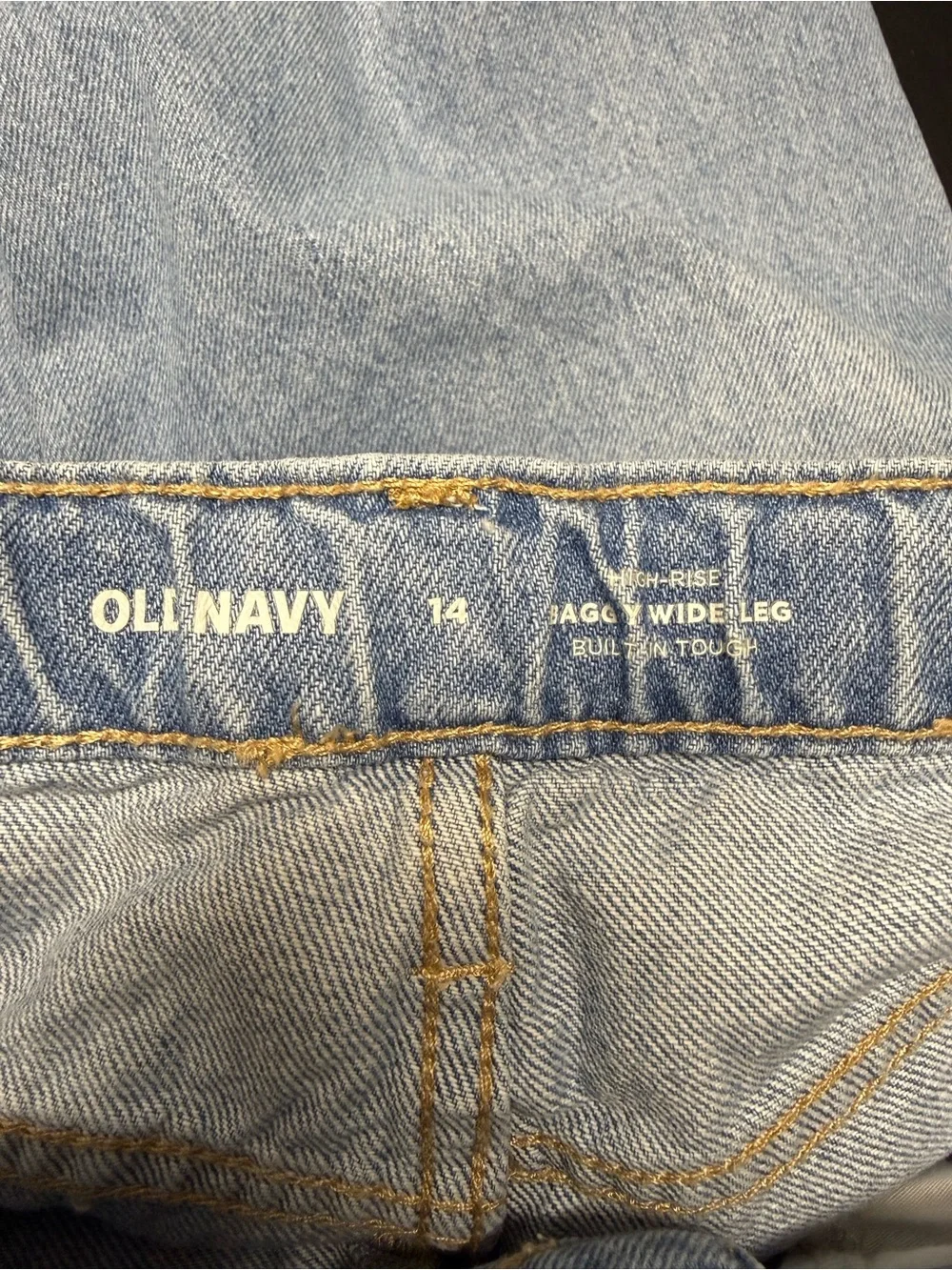 Old Navy size 14 Girls Blue Distressed Denim High Rise Baggy Wide Leg Jeans